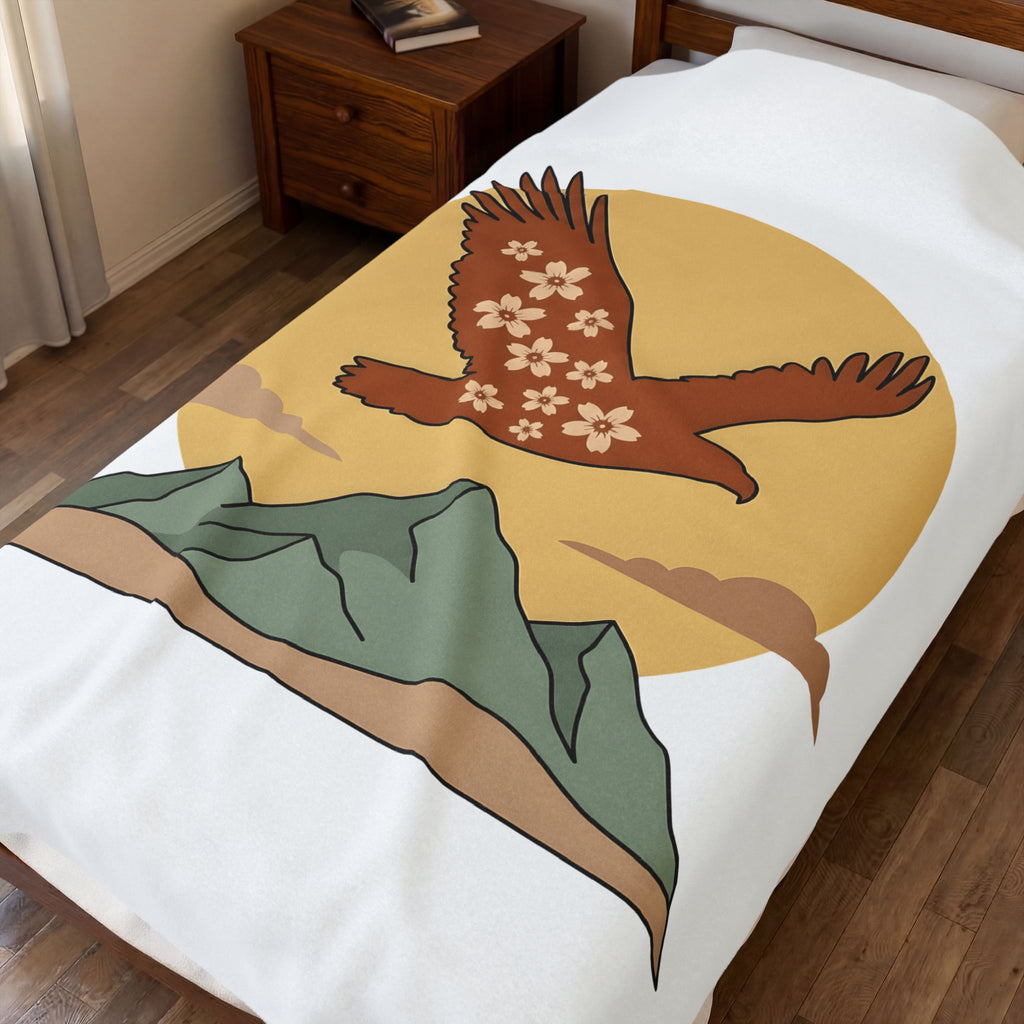 Floral Eagle Blanket Boho Chic Nature Gift Women Boho Blanket Bird Blanket Bohemian Fan Tribal Graphic Blanket Minimalist Mountains Blanket