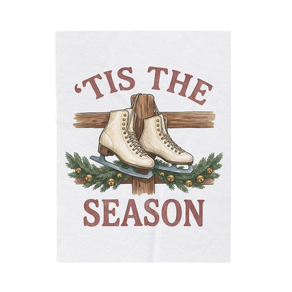 Skating Boots Blanket Christmas Frost Gift Women Doodle Blanket Ice Skates Blanket Christmas Fan Ice Skate Blanket Frosty Graphic Illustration