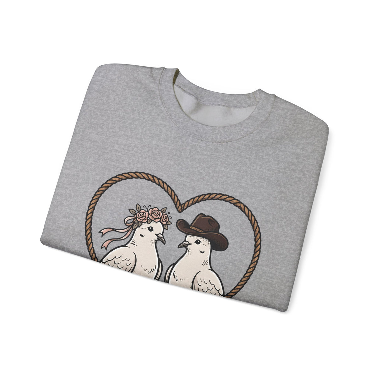Dove Duo Sweatshirt Cowgirl Ranch Gift Women Classic Sweatshirt Pigeons Sweatshirt Rodeo Fan Rustic Graphic Sweatshirt Pen Drawing Braided Heart Sweatshirt