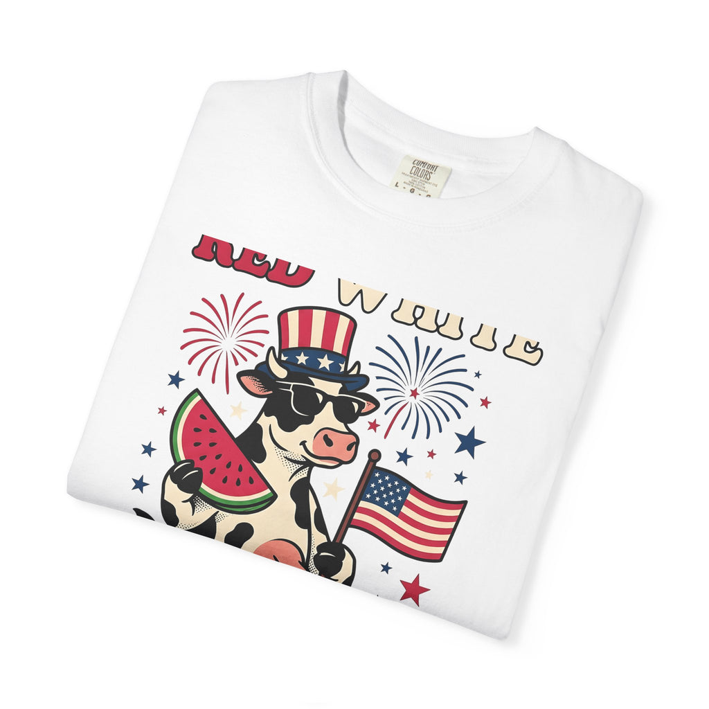 Patriotic Cow T-Shirt 4th Of July Farming Gift Women Animated T-Shirt Cowgirl T-Shirt Independence Fan Cartoon T-Shirt Agricultural Graphic Classic