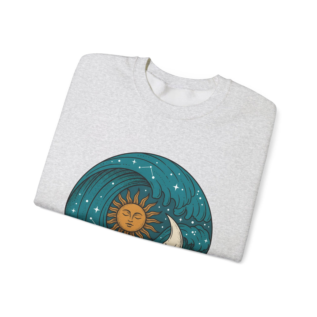 Sun Moon Sea Celestial Horoscope Gift Folk Ocean Astrology Enthusiast Bohemian Zodiac Rustic Star Sweatshirt