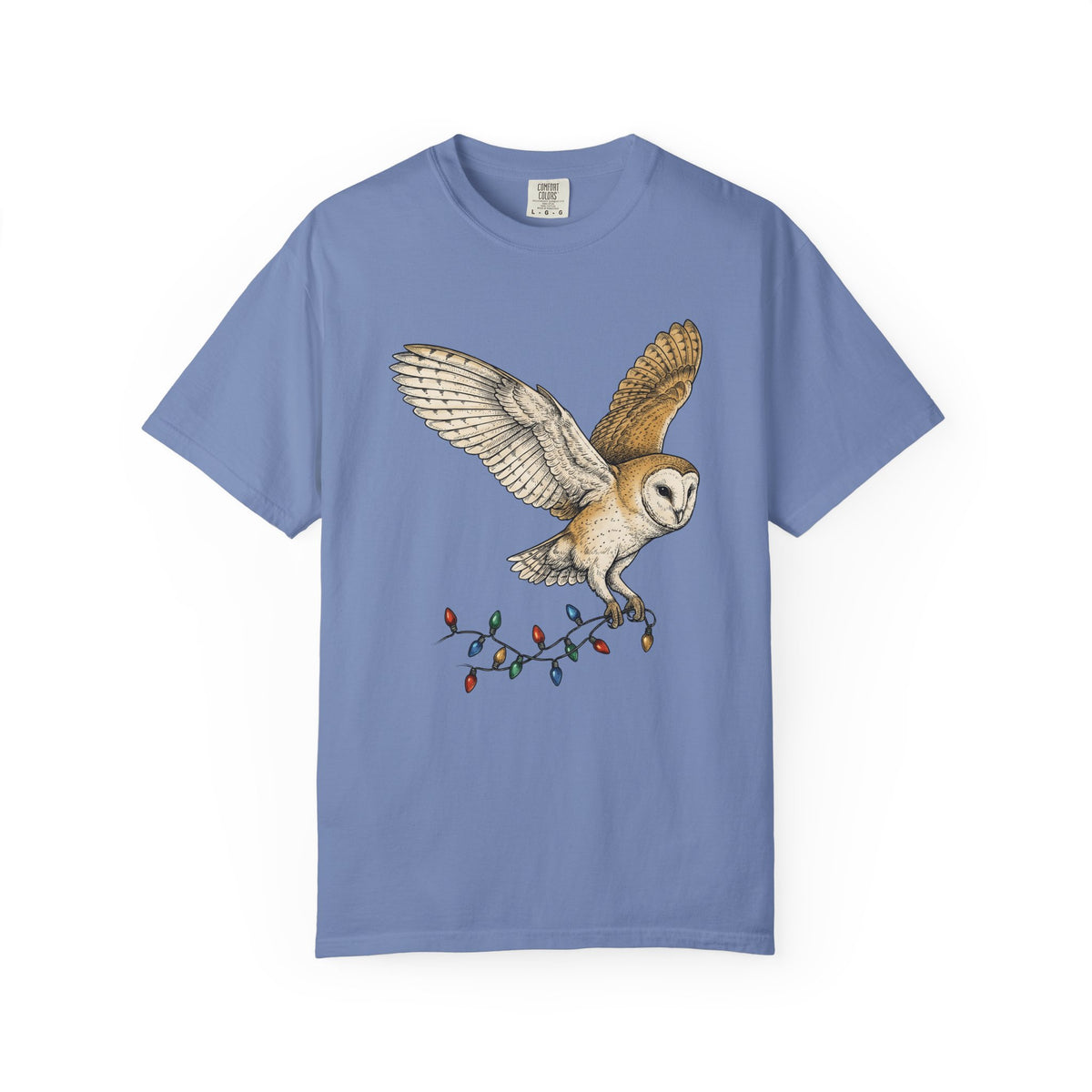 Barn Owl T-Shirt Christmas Pets Gift Women Cartoon T-Shirt Owl T-Shirt Xmas Fan Owl T-Shirt Animal Graphic Classic Globe Lights T-Shirt
