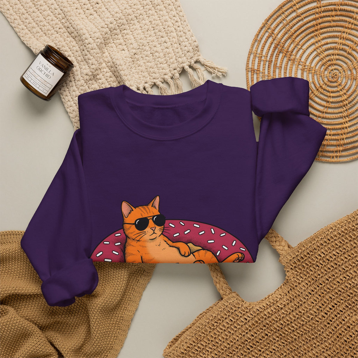 Feline Donut Sweatshirt Cat Cuisine Gift Women Animated Sweatshirt Cat Sweatshirt Cat Fan Kitty Sweatshirt Food Graphic Classic Glasses Sweatshirt