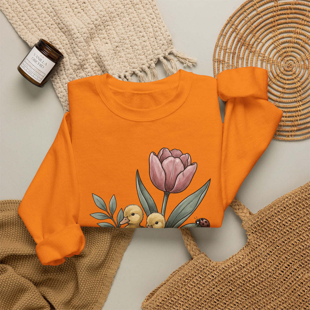 Baby Ducks Watering Pot Sweatshirt Easter Garden Gift Women Sketch Sweatshirt Duckling Sweatshirt Spring Fan Doodle Sweatshirt Gardening Graphic Retro Flower