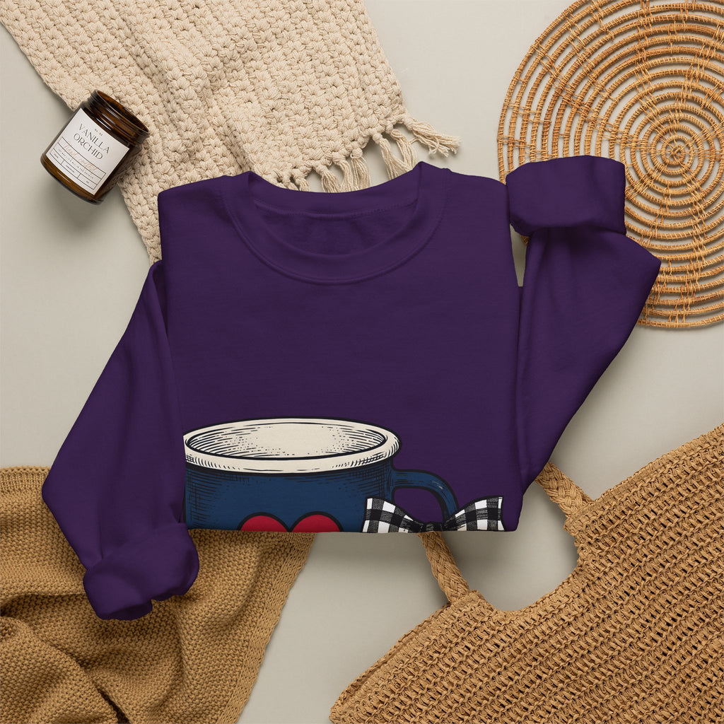 Heart Mug Holiday Coffee Gift Hand Drawn Mug Christmas Fan Coffee Cup Vintage Plaid Sweatshirt