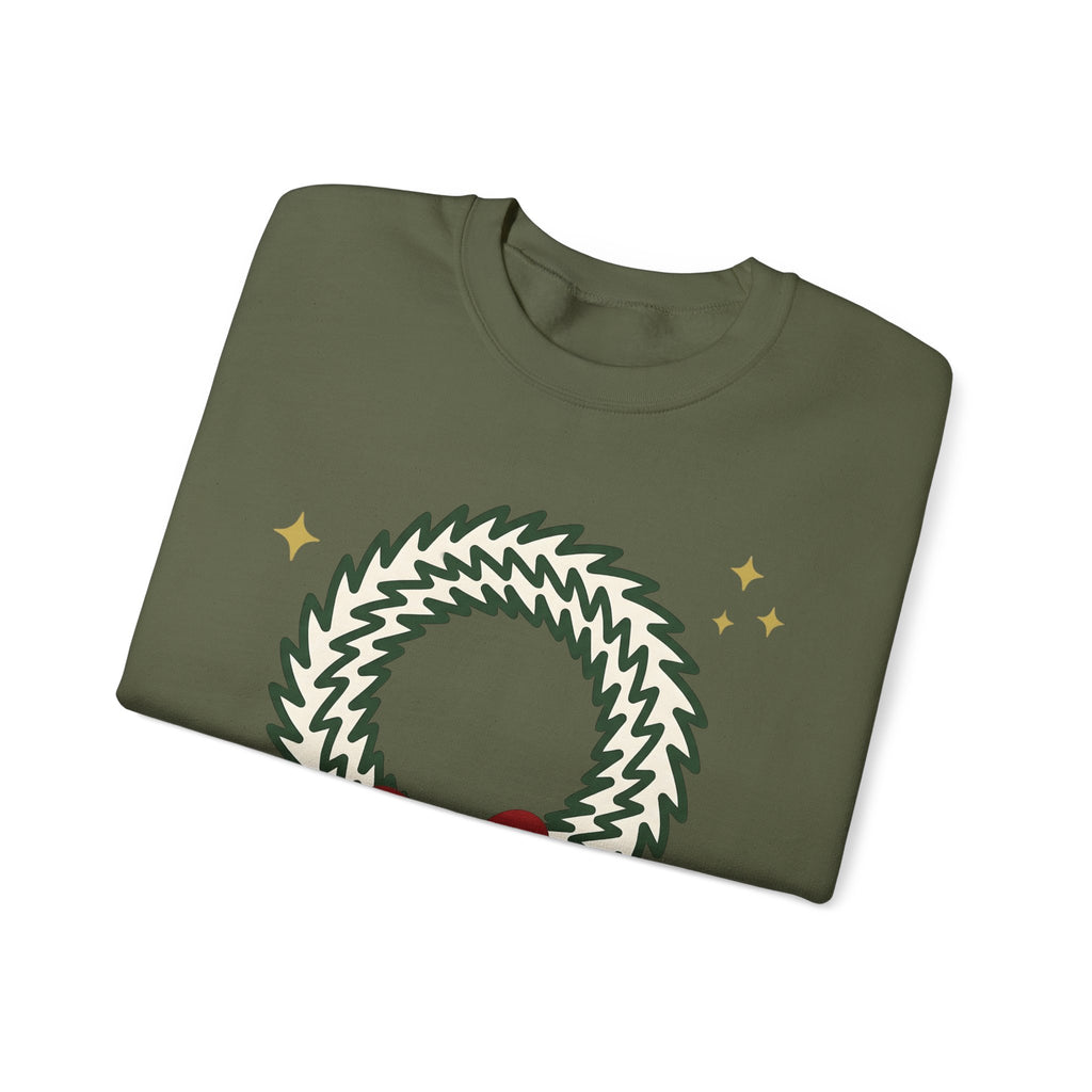 Holiday Wreath Sweatshirt Christmas Seasonal Gift Women Simple Sweatshirt Wreath Sweatshirt Xmas Fan Minimalist Sweatshirt Seasonal Graphic Sketch Red Ribbon