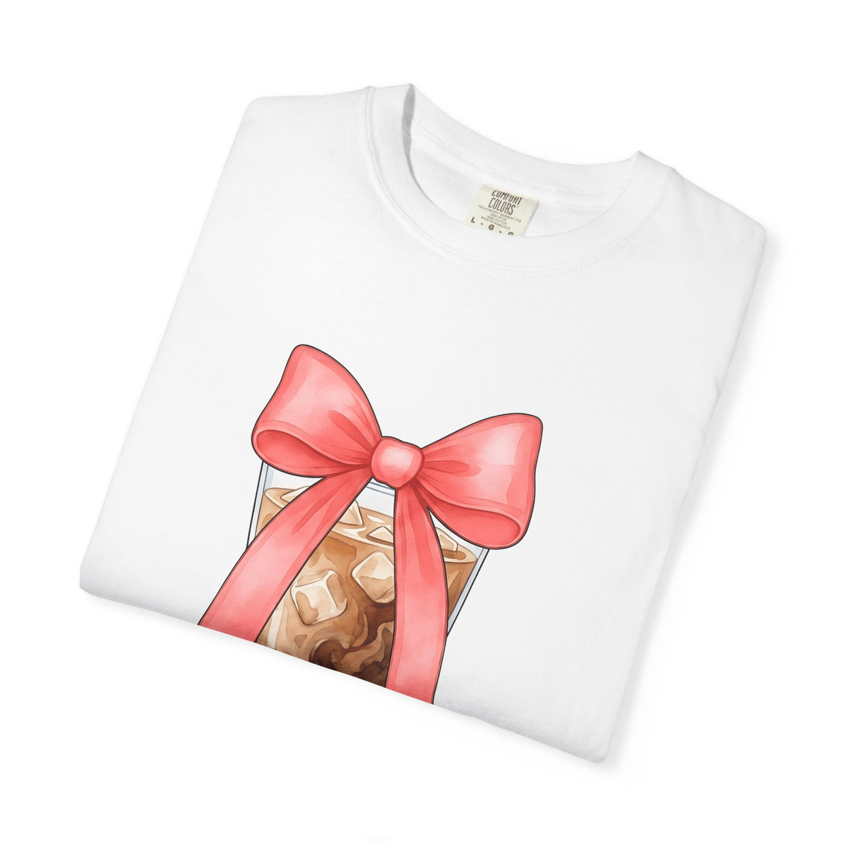 Iced Coffee T-Shirt Coffee Mom Gift Women Watercolor T-Shirt Cold Brew T-Shirt Coffee Fan Watercolour T-Shirt Mother Graphic Hand Drawn Pink Bow