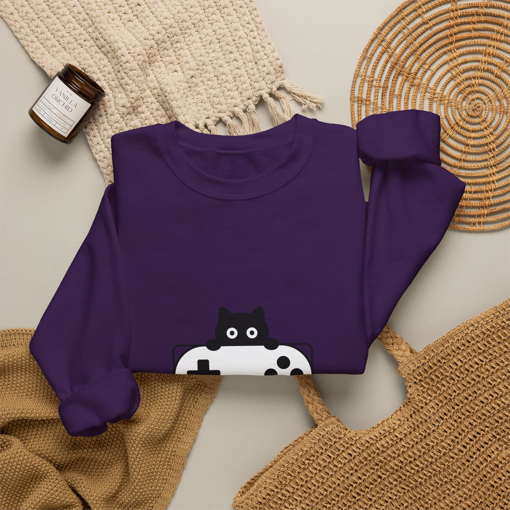 Cat Game Controller Sweatshirt Cat Gaming Gift Women Minimalist Sweatshirt Gamepad Sweatshirt Feline Fan Gamer Graphic Gamer Design Modern Video Game