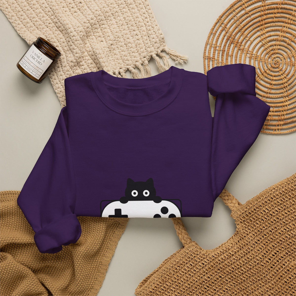 Cat Game Controller Sweatshirt Cat Gaming Gift Women Minimalist Sweatshirt Gamepad Sweatshirt Feline Fan Gamer Graphic Gamer Design Modern Video Game
