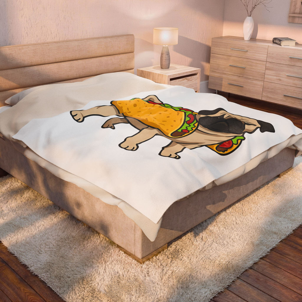 Pug Taco Dog Meal Gift Comic Taco Dog Fan Cartoon Food Doodle Lettuce Blanket