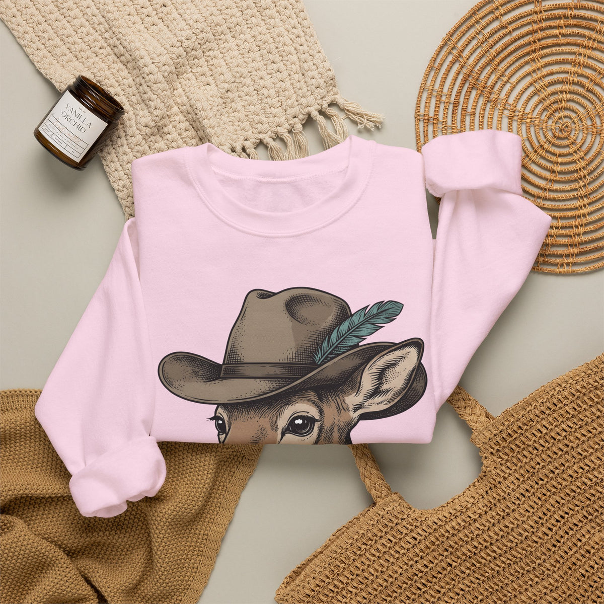 Buck Western Hat Cowgirl Wildlife Gift Sketch Cowboy Hat Cowgirl Fan Rodeo Wildlife Retro Sweatshirt