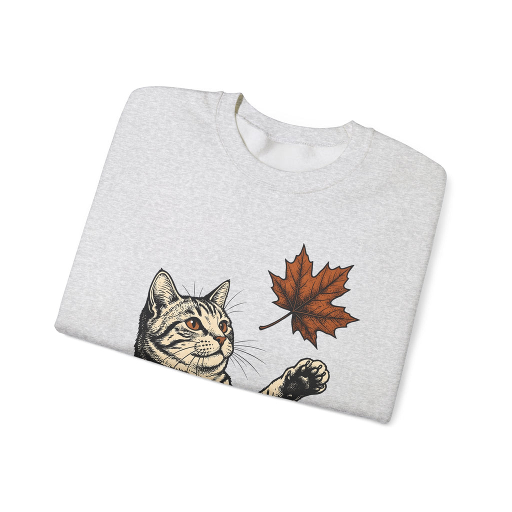 Tabby Cat Sweatshirt Cat Autumn Gift Women Vintage Sweatshirt Kitty Sweatshirt Feline Fan Retro Sweatshirt Fall Graphic Hand Drawn Maple Leaf Sweatshirt