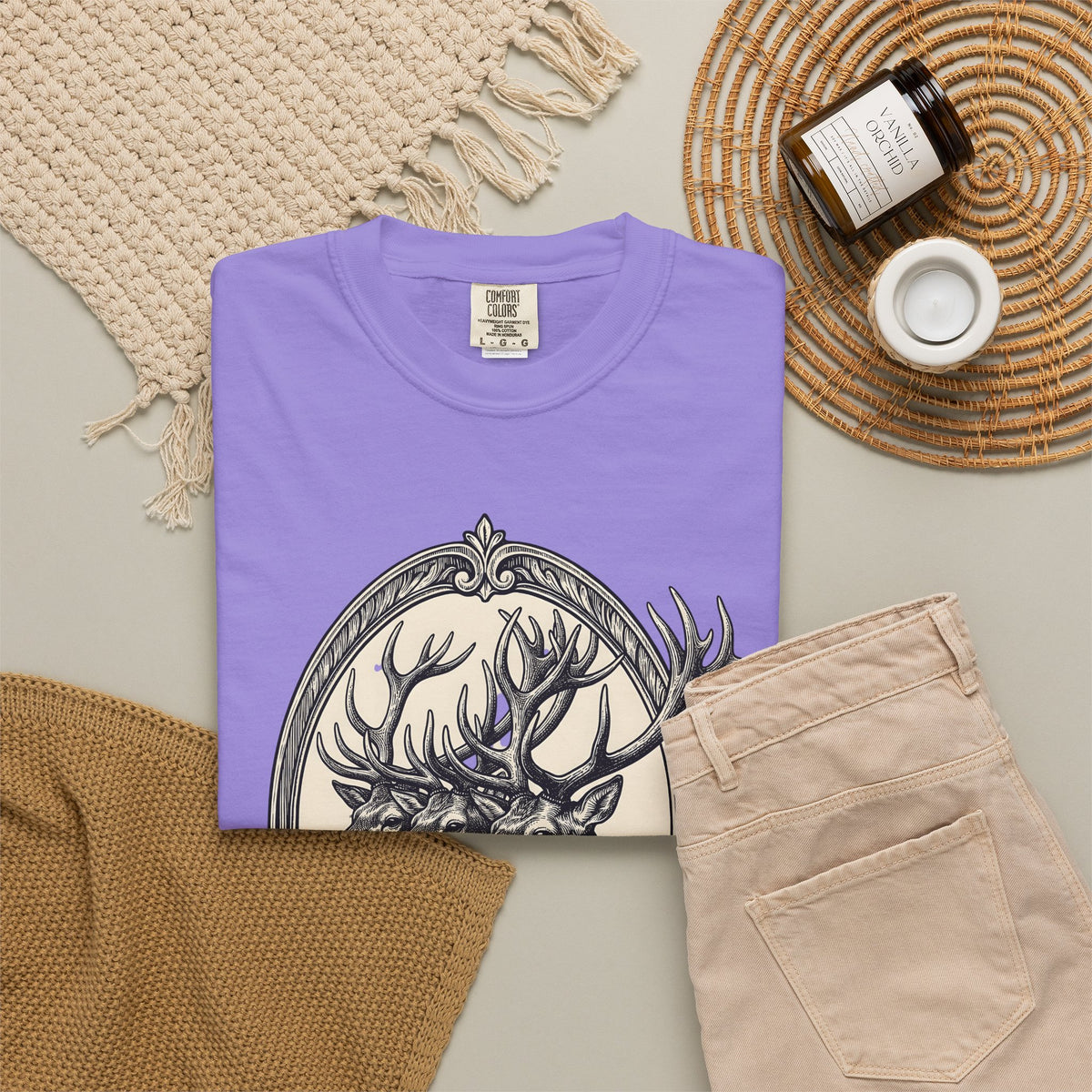 Stag Trio Boho Chic Nature Gift Vintage Deer Bohemian Fan Retro Wilderness Hand Drawn T-Shirt