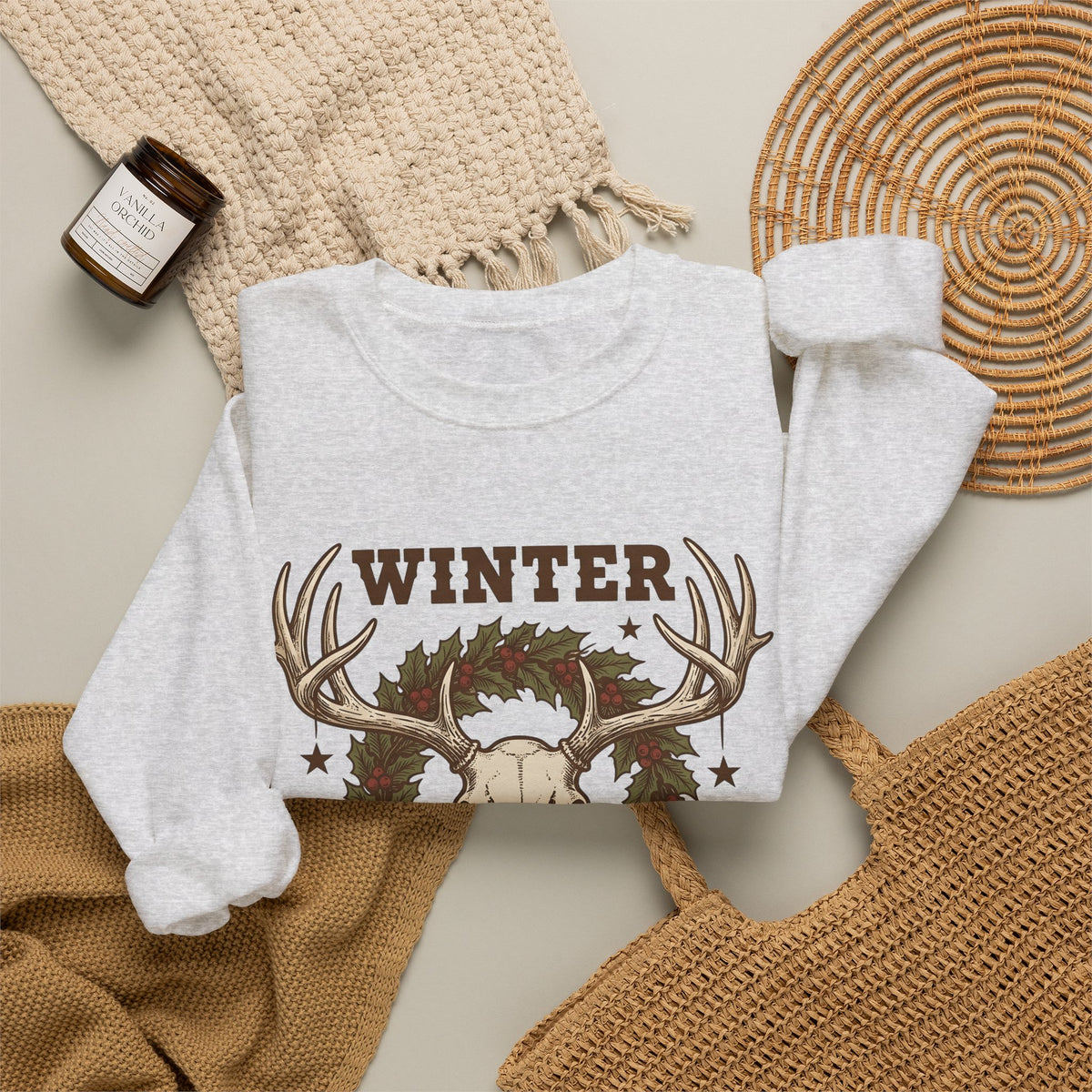 Antler Skull Sweatshirt Christmas Frost Gift Women Throwback Sweatshirt Deer Skull Sweatshirt Xmas Fan Holiday Sweatshirt Frosty Graphic Cartoon Pine Wreath
