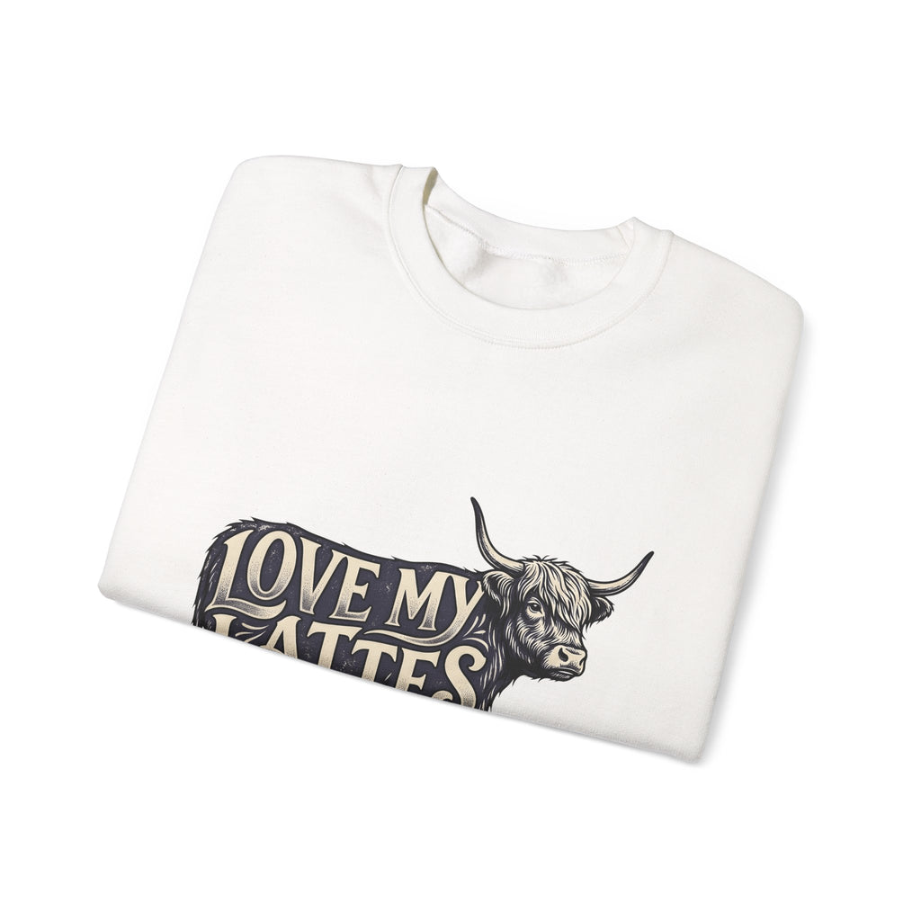 Fuzzy Cattle Sweatshirt Coffee Creatures Gift Women Classic Sweatshirt Cow Sweatshirt Coffee Fan Vintage Sweatshirt Animal Graphic Outline Latte Cup Sweatshirt