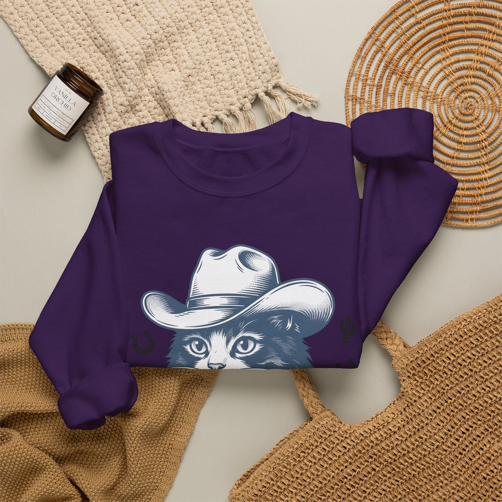 Western Cat Sweatshirt Cat Cowboy Gift Women Distressed Sweatshirt Kitty Sweatshirt Cat Fan Frayed Sweatshirt Rodeo Graphic Doodle Desert Plant Sweatshirt