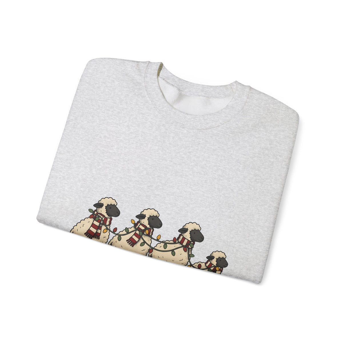 Sheep Herd Sweatshirt Christmas Wildlife Gift Women Lovable Sweatshirt Flock Sweatshirt Xmas Fan Cartoon Sweatshirt Animal Graphic Doodle Festive Lights Sweatshirt