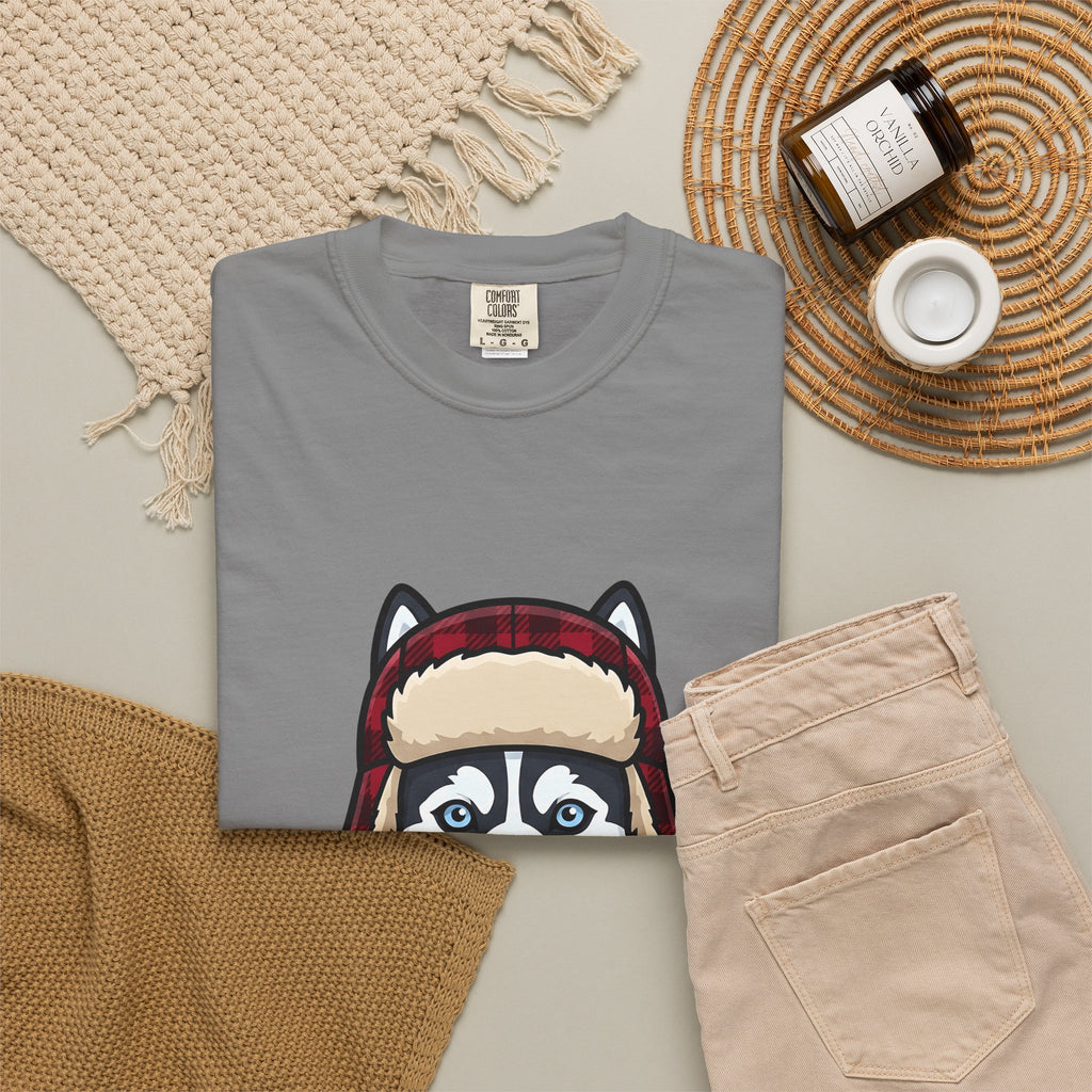 Husky Pup T-Shirt Dog Companion Gift Women Illustration T-Shirt Siberian Husky T-Shirt Dog Fan Husky Graphic T-Shirt Manga Winter Cap T-Shirt