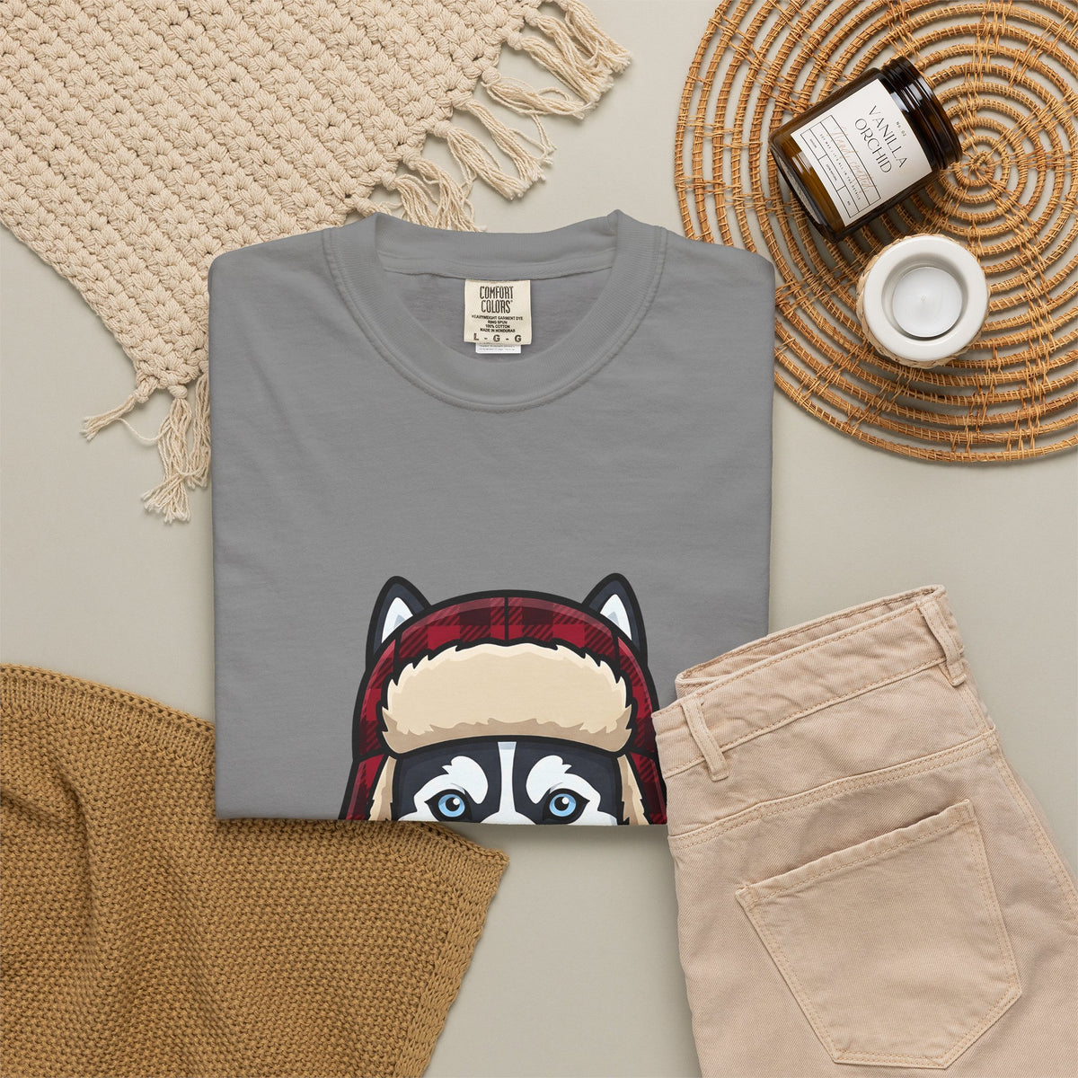 Husky Pup T-Shirt Dog Companion Gift Women Illustration T-Shirt Siberian Husky T-Shirt Dog Fan Husky Graphic T-Shirt Manga Winter Cap T-Shirt