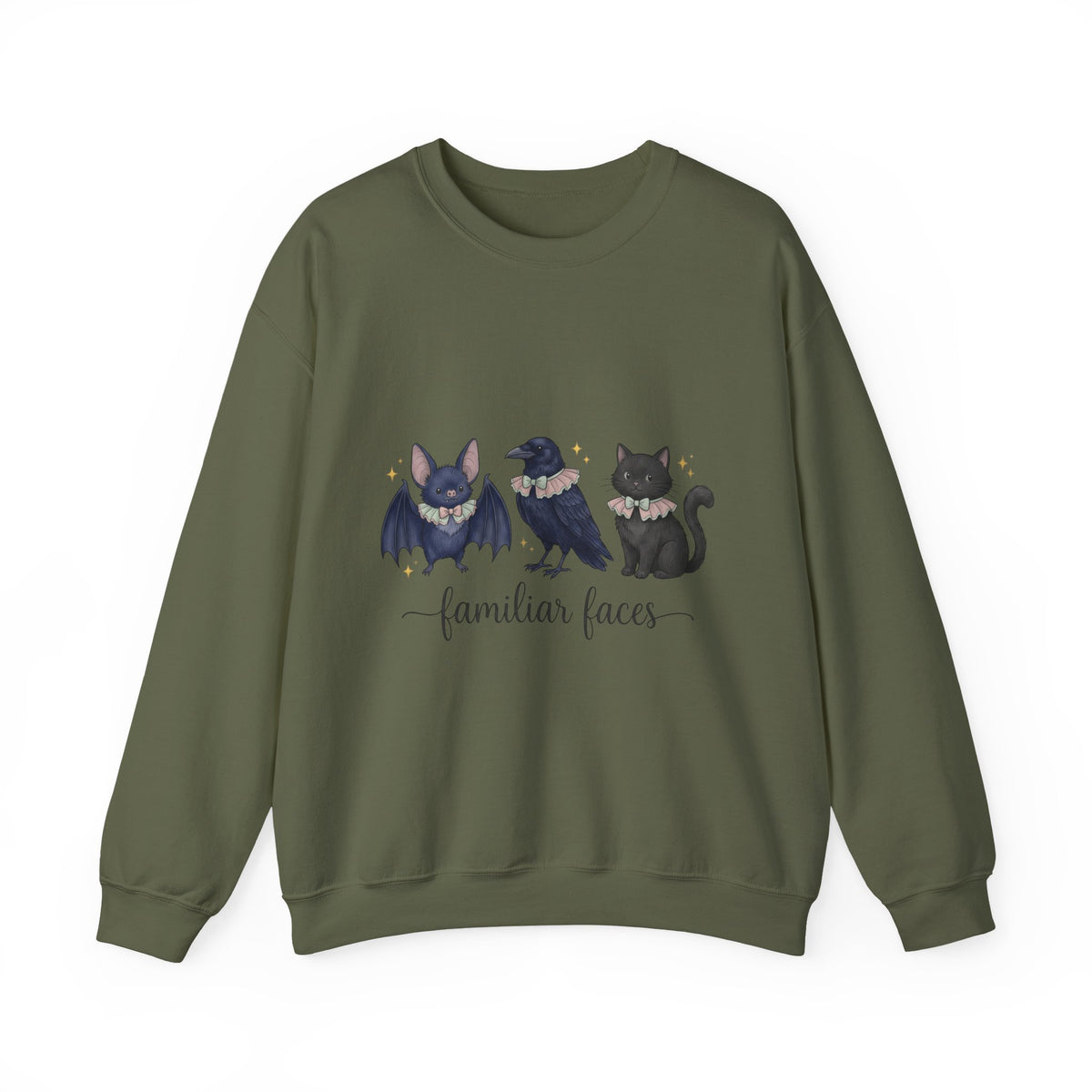 Bat Crow Cat Sweatshirt Halloween Witch Gift Women Cute Sweatshirt Animal Sweatshirt Spooky Fan Cartoon Sweatshirt Magical Graphic Hand