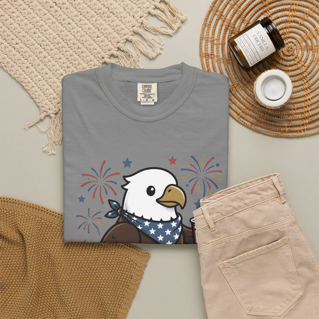 Bald Eagle T-Shirt 4th Of July Usa Gift Women Comic T-Shirt Eagle T-Shirt Independence Day Fan Cartoon T-Shirt American Graphic Vintage Fireworks