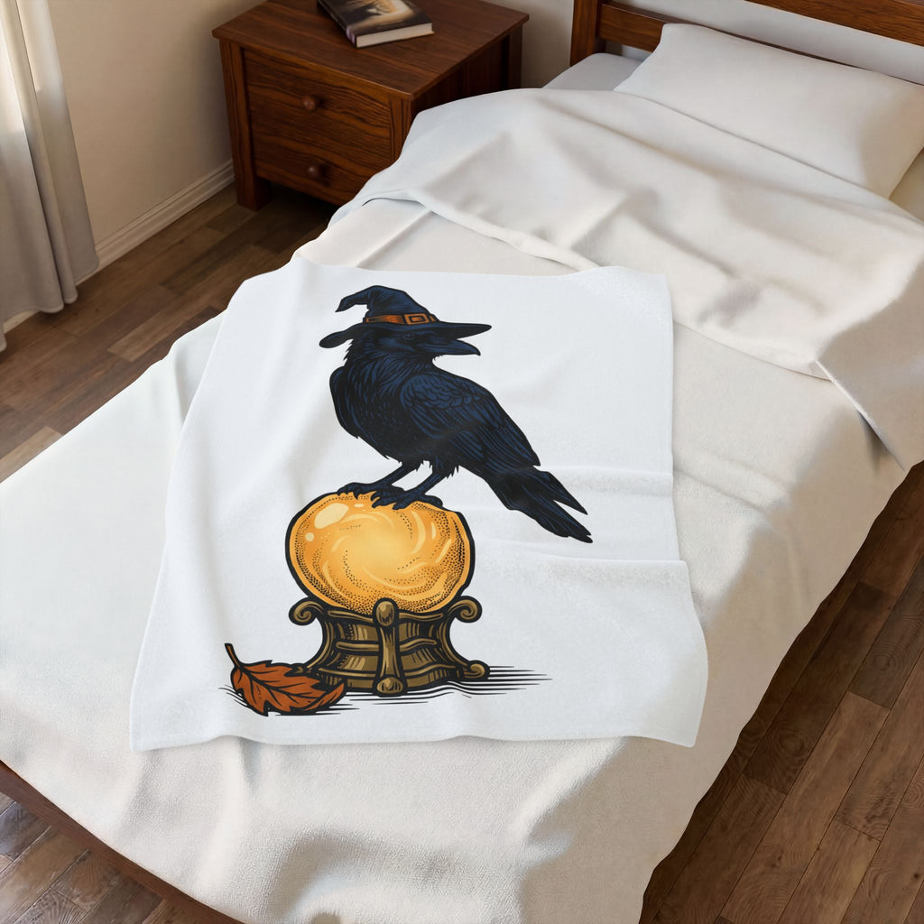 Raven Wizard Hat Blanket Halloween Horror Gift Women Antique Blanket Witch Hat Blanket Spooky Fan Occult Blanket Horror Graphic Ink Fortune Ball