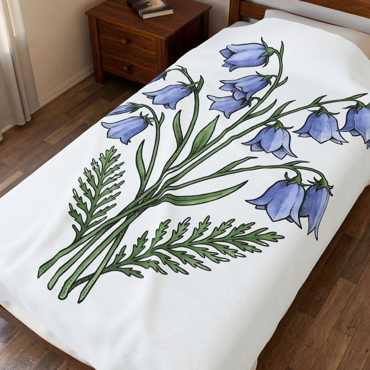 Bluebell Flower Blanket Boho Chic Floral Gift Women Botanical Blanket Harebell Blanket Bohemian Enthusiast Botanical Blanket Floral Graphic Vintage