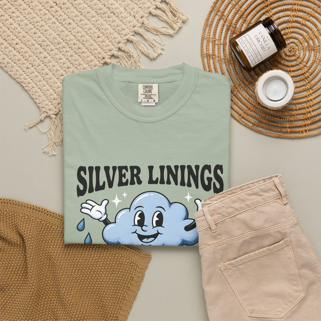 Happy Cloud T-Shirt Funny Positivity Gift Women Cartoon T-Shirt Cloud T-Shirt Humor Fan Comic T-Shirt Optimistic Graphic Retro Raindrops T-Shirt