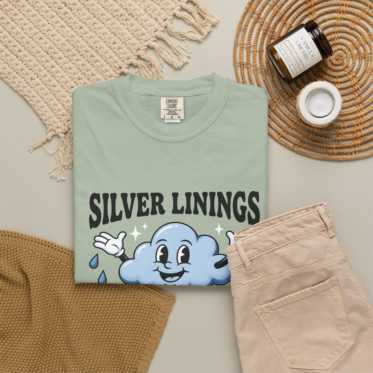 Happy Cloud T-Shirt Funny Positivity Gift Women Cartoon T-Shirt Cloud T-Shirt Humor Fan Comic T-Shirt Optimistic Graphic Retro Raindrops T-Shirt