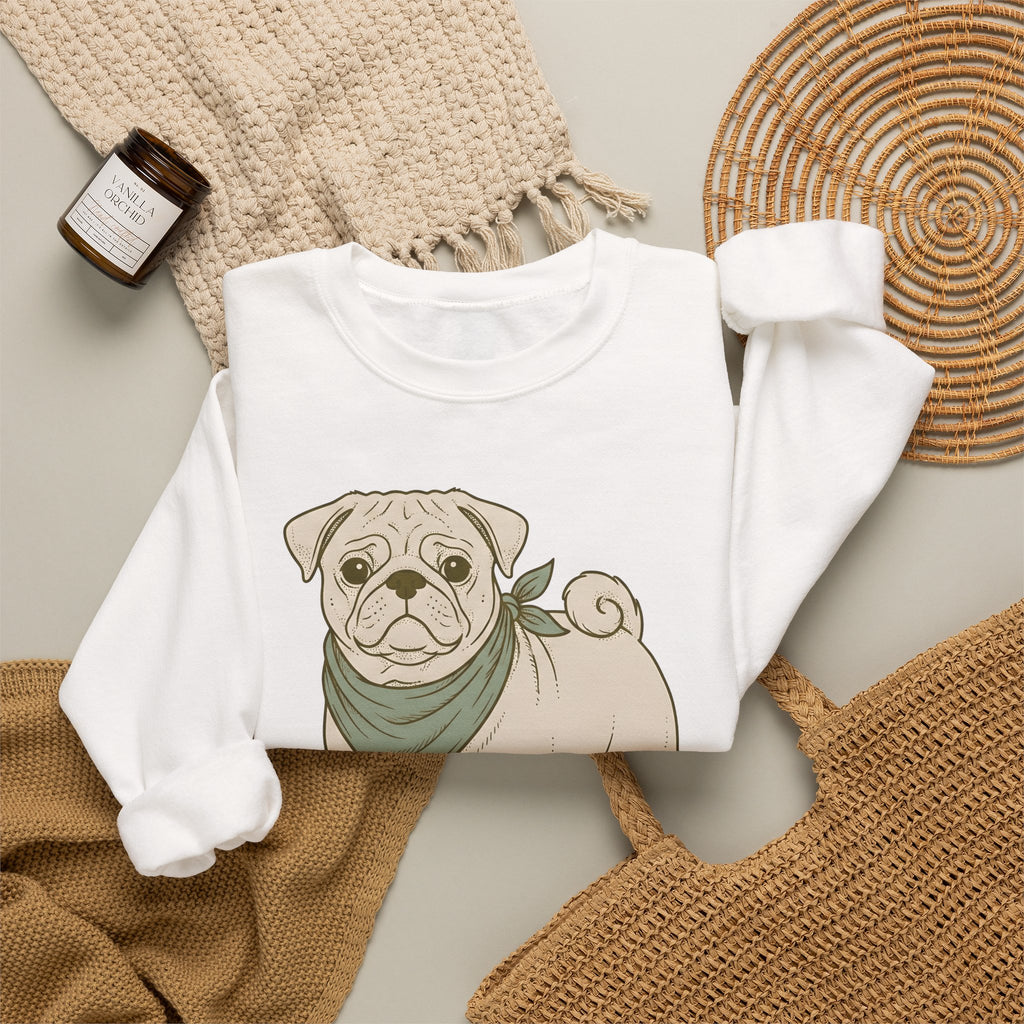 Pug Dog Sweatshirt Dog Pets Gift Women Hand Drawn Sweatshirt Puggle Sweatshirt Dog Fan Mop Dog Graphic Pet Design Illustration Minimalist Bandana Sweatshirt