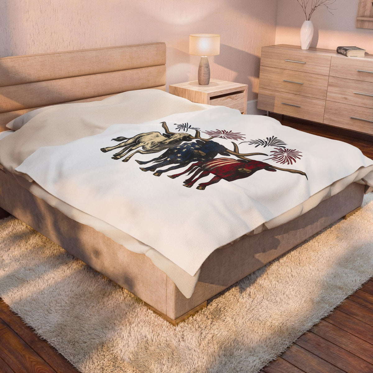 American Longhorn Cattle Blanket 4th Of July Country Gift Women Retro Blanket Longhorns Blanket Independence Day Fan Vintage Blanket Rural Graphic