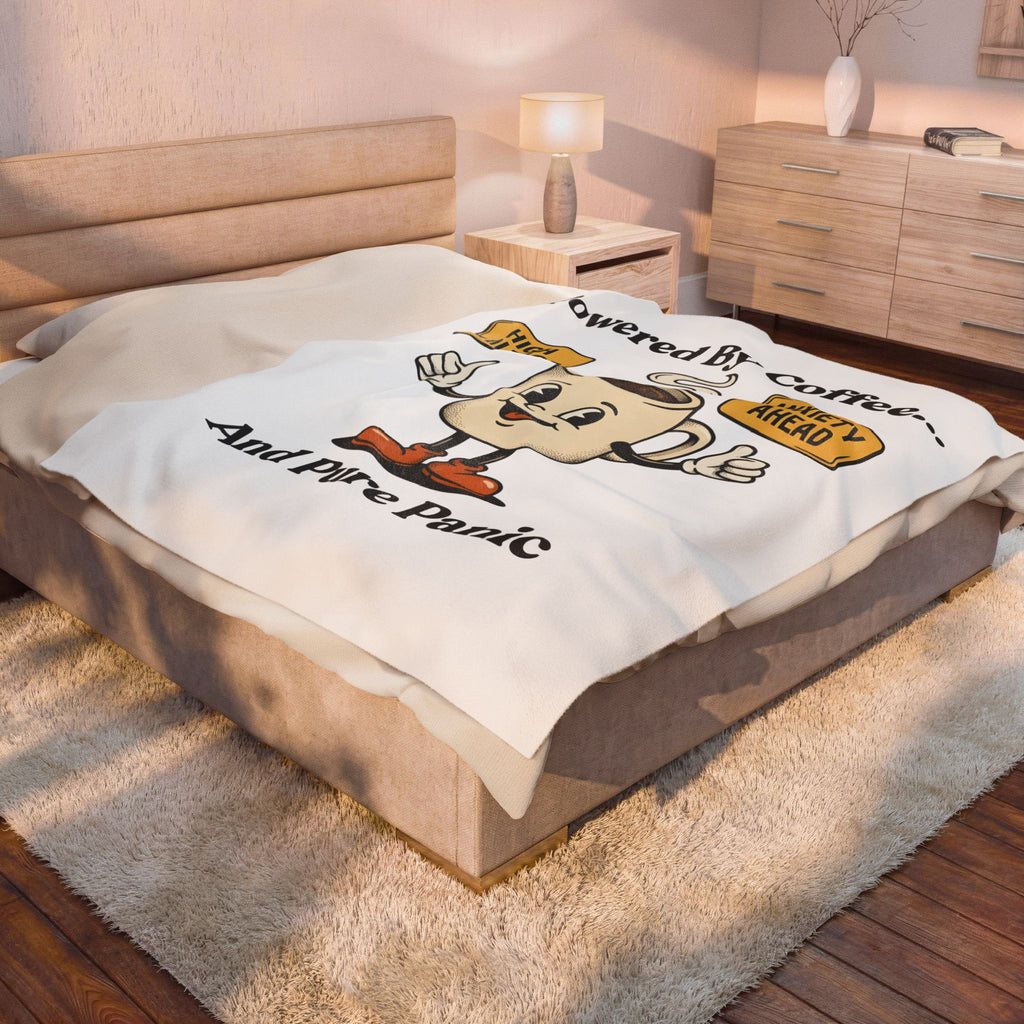Coffee Cup Mascot Blanket Coffee Jokes Gift Women Comic Blanket Blanket Blanket Caffeine Fan Cartoon Blanket Humor Graphic Retro Caution Symbols Blanket
