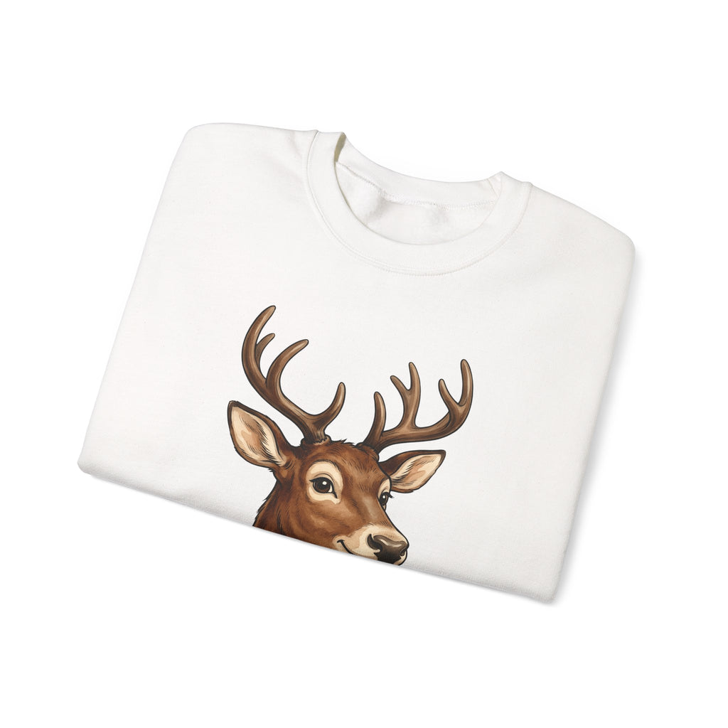 Stag Christmas Fauna Gift Cartoon Deer Xmas Fan Reindeer Hand Painted Holiday Bells Sweatshirt