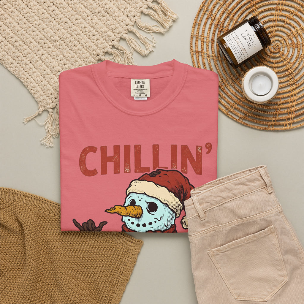 Skull Snowman T-Shirt Christmas Cold Gift Women Comic T-Shirt Skeleton Snowman T-Shirt Xmas Fan Cartoon T-Shirt Frosty Graphic Retro Christmas Hat