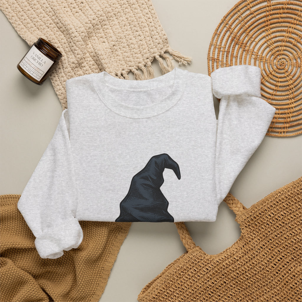 Witch Hat Sweatshirt Halloween Sorcery Gift Women Cartoon Sweatshirt Wizard Hat Sweatshirt Halloween Fan Comic Sweatshirt Magic Graphic Silhouette Gingham Bow