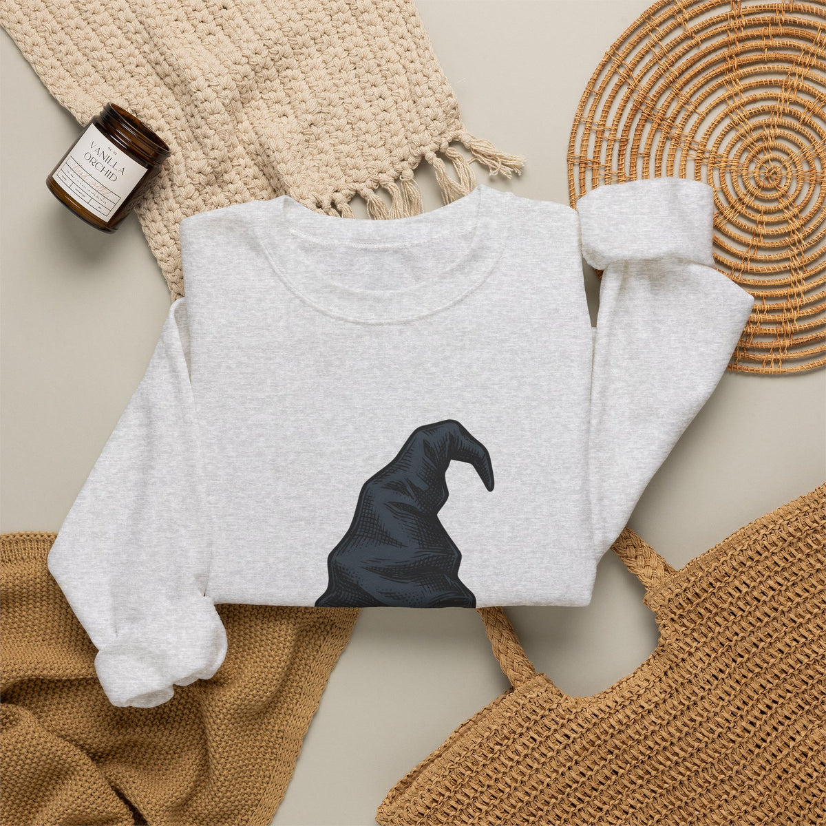 Witch Hat Sweatshirt Halloween Sorcery Gift Women Cartoon Sweatshirt Wizard Hat Sweatshirt Halloween Fan Comic Sweatshirt Magic Graphic Silhouette Gingham Bow