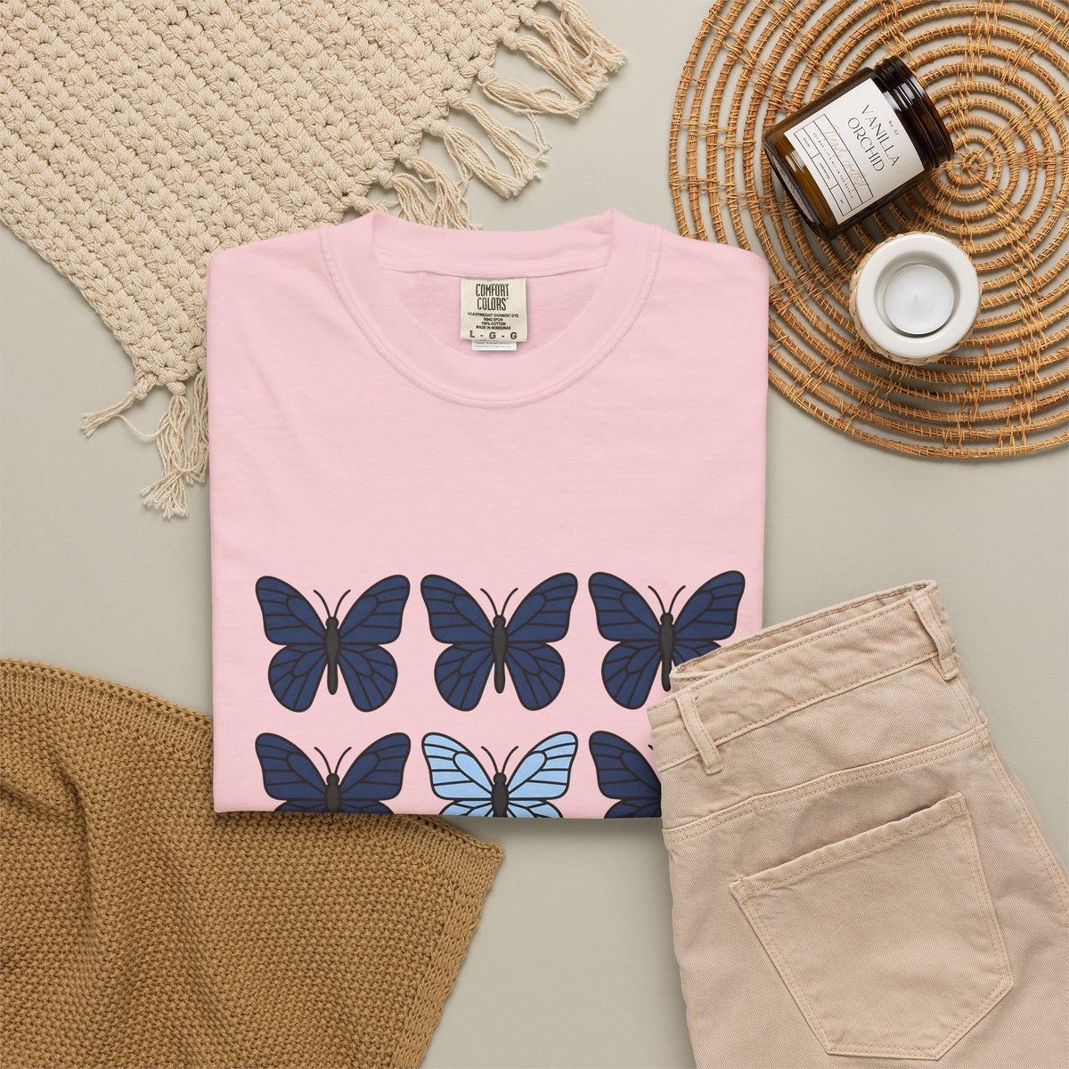 Butterfly Motif T-Shirt Boho Chic Plants Gift Women Plain T-Shirt Butterfly T-Shirt Hippie Fan Simple T-Shirt Floral Graphic Fresh Proportion