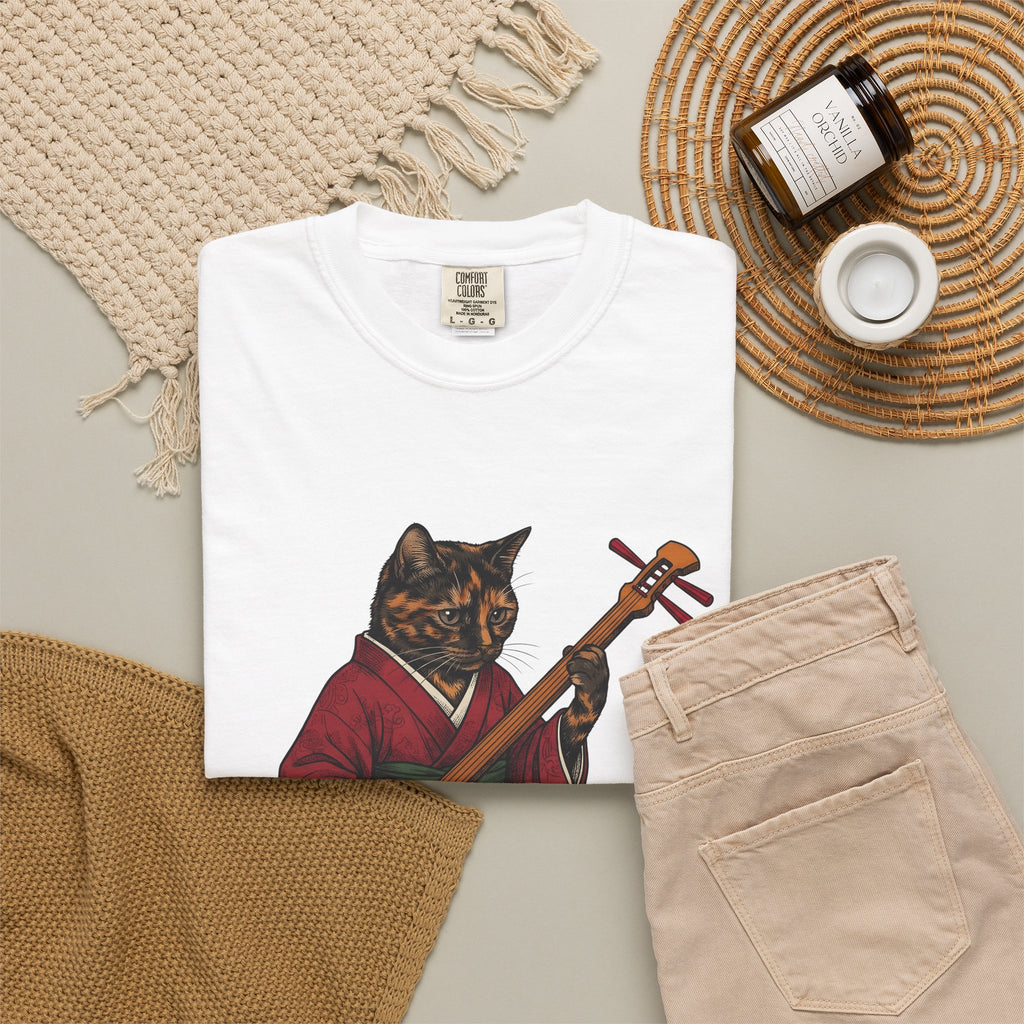 Yukata Cat T-Shirt Cat Sound Gift Women Asian Art T-Shirt Cat T-Shirt Feline Fan Japanese Art T-Shirt Music Graphic Hand Drawn Piano T-Shirt