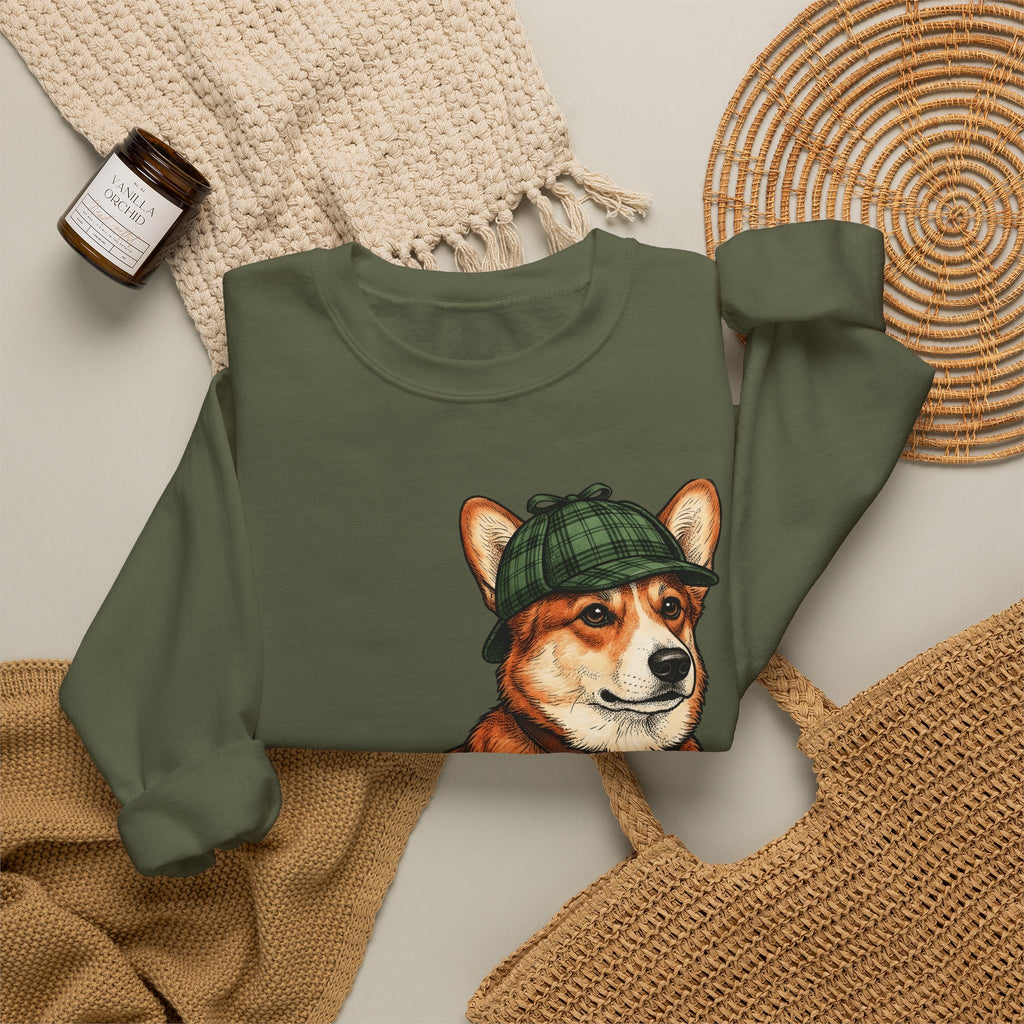 Corgi Puppy Dog Animals Gift Sketch Puppy Dog Fan Canine Doggy Retro Detective Cap Sweatshirt
