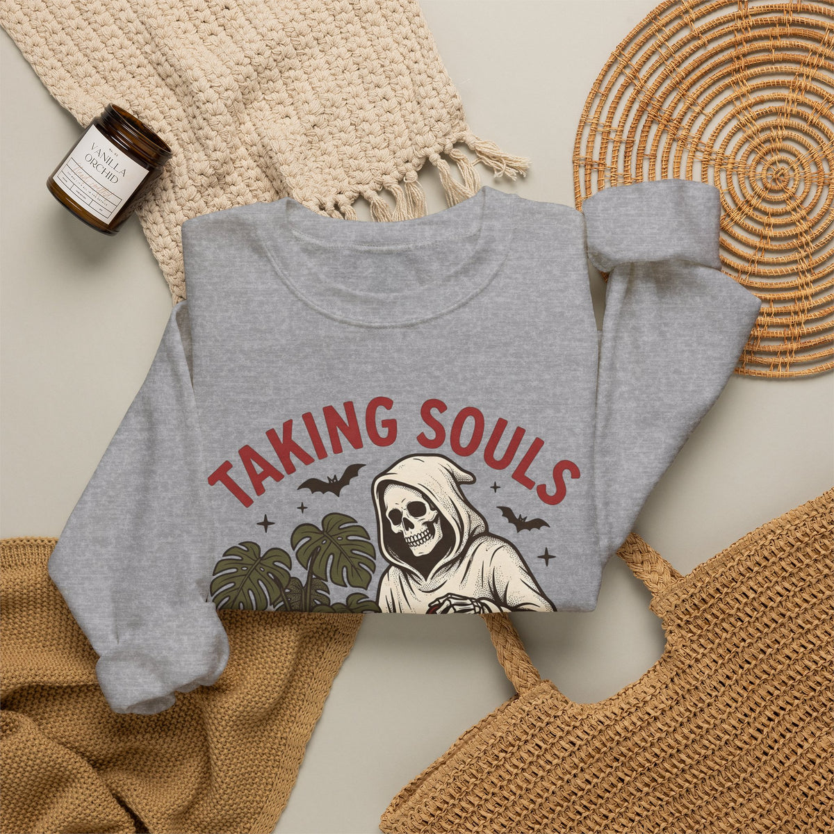Skull Harvester Sweatshirt Halloween Outdoors Gift Women Classic Sweatshirt Reaper Sweatshirt Horror Fan Skull Sweatshirt Wilderness Graphic Line Art Jungle