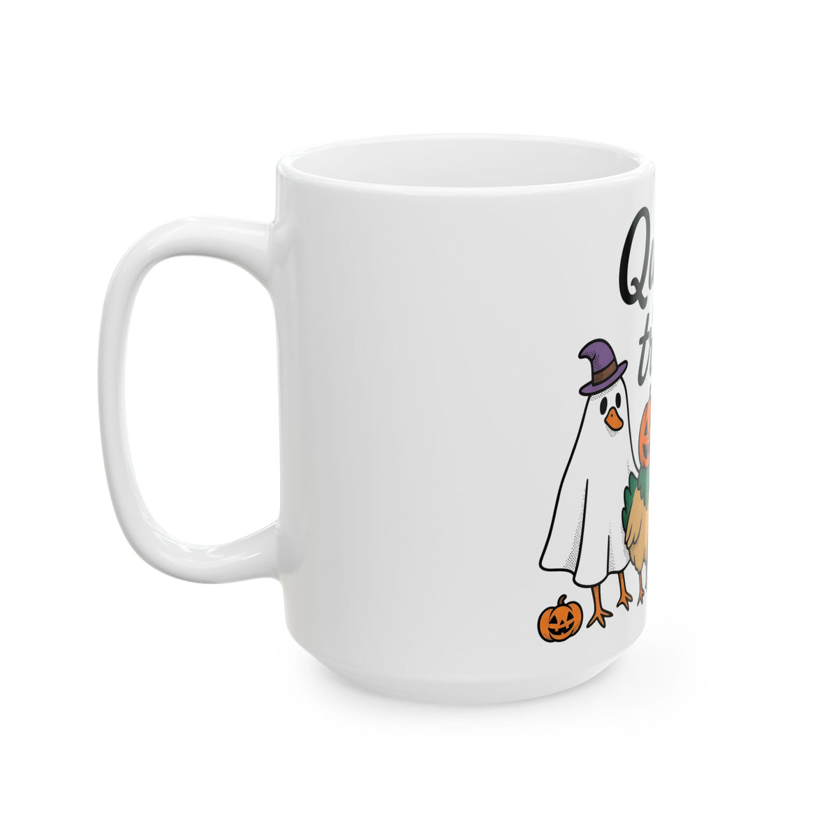 Duck Attire Mug Halloween Pets Gift Women Animated Mug Duckling Mug Spooky Fan Cartoon Mug Animal Graphic Hand Drawn Jack O Lantern