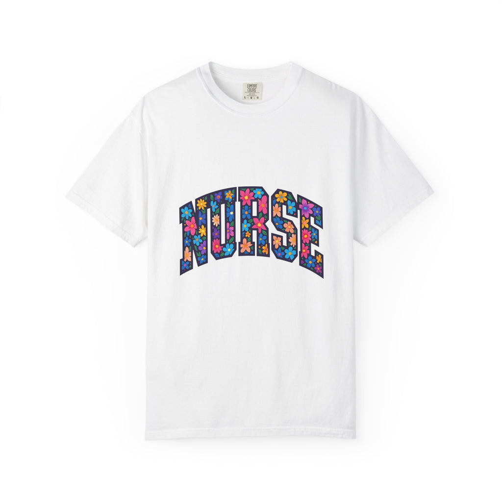 Blossom Lettering T-Shirt Nurse Thanks Gift Women Striking T-Shirt Calligraphy T-Shirt Healthcare Enthusiast Bold T-Shirt Appreciation Graphic