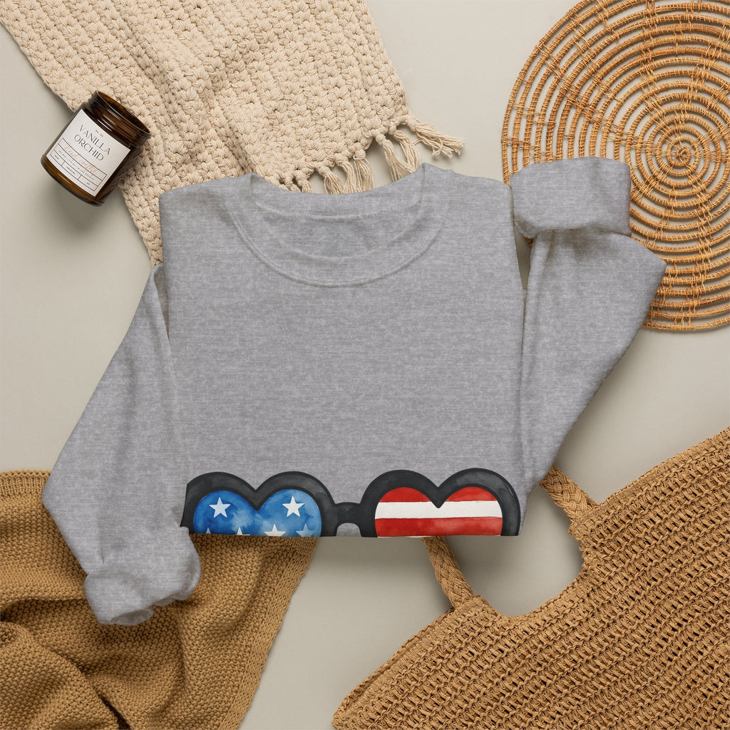Heart Sunglasses Sweatshirt 4th Of July Patriotic Gift Women Watercolor Sweatshirt Shades Sweatshirt Independence Day Fan Painted Sweatshirt American Graphic
