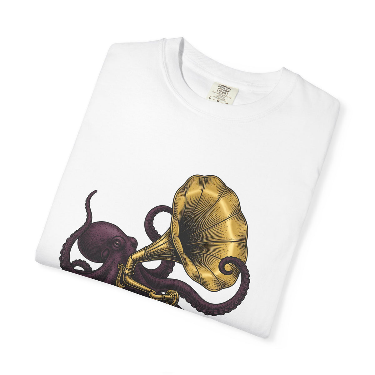 Octopus Phonograph T-Shirt Animal Sound Gift Women Classic T-Shirt Gramophone T-Shirt Pet Fan Retro T-Shirt Audio Graphic Doodle Music Player
