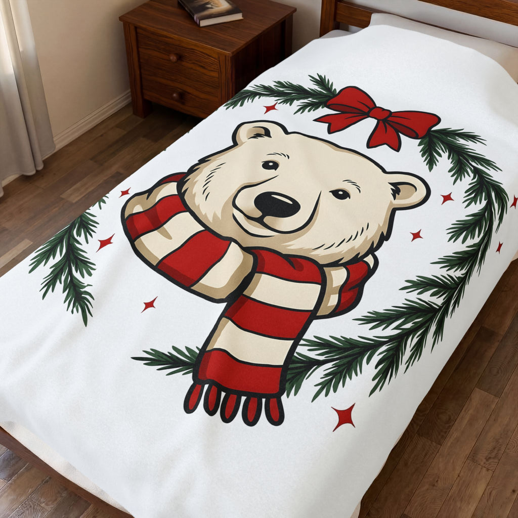 Arctic Bear Blanket Christmas Wildlife Gift Women Comic Blanket Polar Bear Blanket Xmas Fan Cartoon Blanket Animal Graphic Sketch Garland Blanket