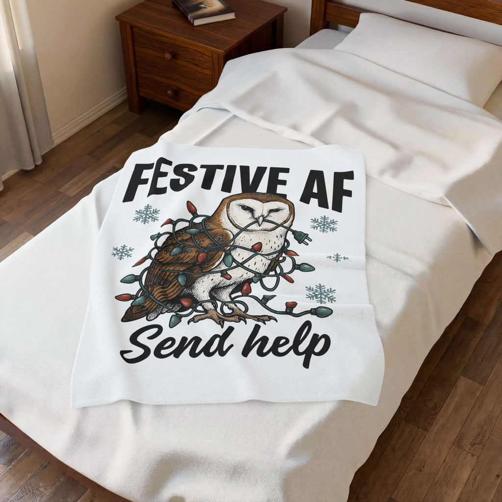 Owl Christmas Lights Christmas Animal Gift Hand Drawn Owl String Lights Xmas Fan Owl Blanket