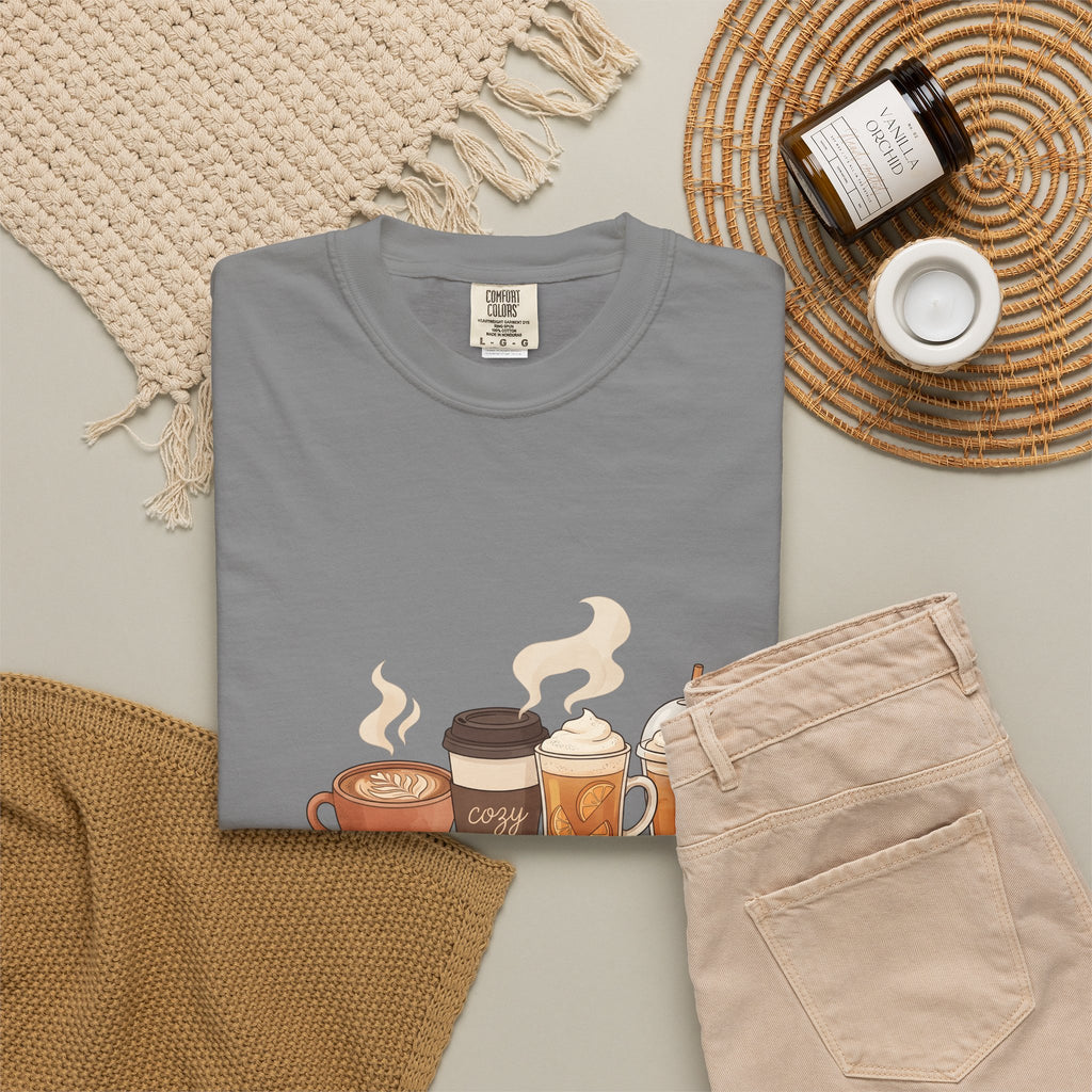 Espresso Drinks T-Shirt Coffee Harvest Gift Women Cartoon T-Shirt Coffee T-Shirt Coffee Fan Illustrated Graphic Autumn Design Line Art Baked Goods