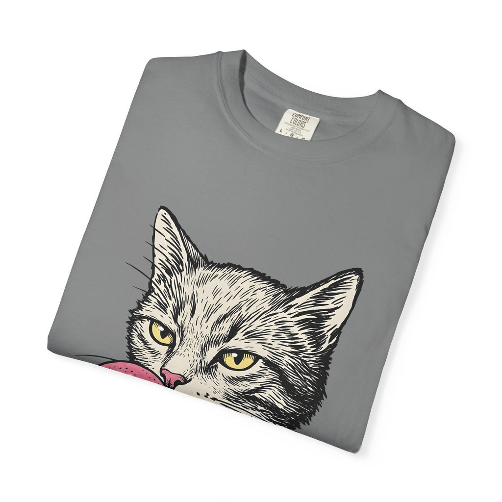 Cat Face T-Shirt Cat Jokes Gift Women Sketch T-Shirt Kitten T-Shirt Feline Fan Drawing Graphic Retro Chewing Gum T-Shirt