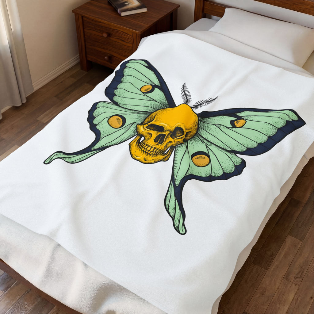 Skull Butterfly Blanket Boho Chic Emo Gift Women Blackwork Blanket Sugar Skull Blanket Bohemian Fan Tattoo Blanket Gothic Graphic Classic Moth