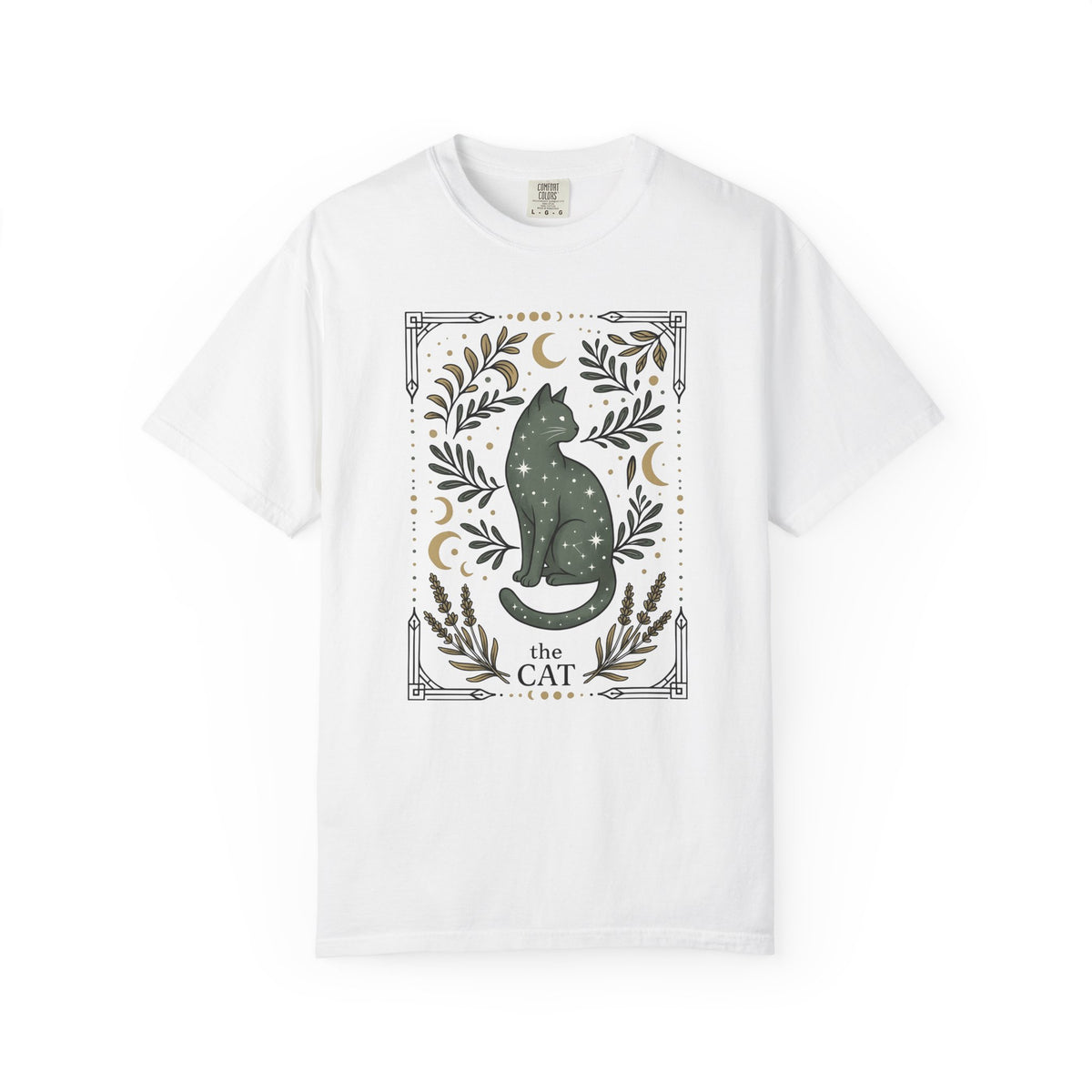 Star Cat T-Shirt Boho Chic Horoscope Gift Women Retro T-Shirt Kitty T-Shirt Bohemian Fan Vintage T-Shirt Zodiac Graphic Hand Drawn Greenery T-Shirt